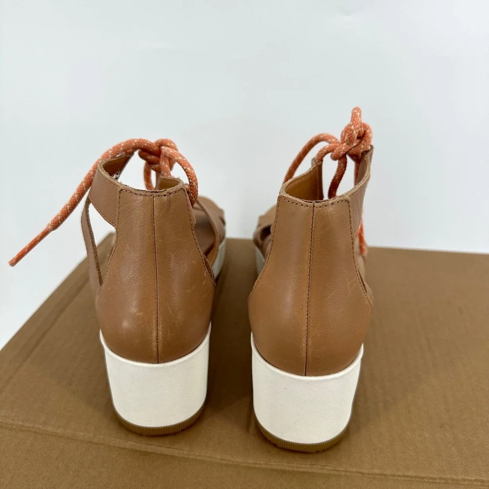 Sorel Tan Cameron Platform Lace Wedge‎ Leather Sandal Women's 9.5